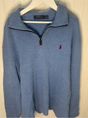 Ralph Lauren Light Blue Knit Quarter-Zip with Navy & Yellow Label